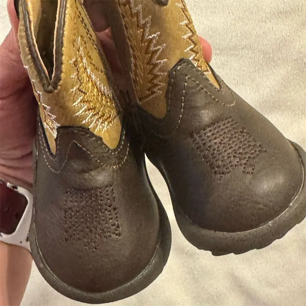 Roper Infant Boys Western Boots‎ Brown Size 1 Ankle Zip Casual